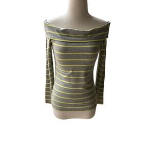 Gray w/Yellow Stripes Off the Shoulder Long Sleeve Top Size S